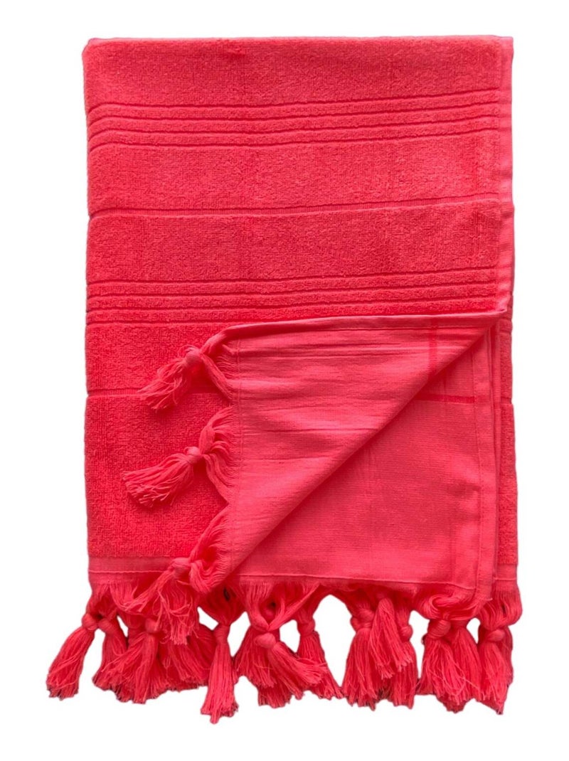 Serviette de plage Hammam éponge Paradise 90x160 330g/m² Rose framboise - Kiabi