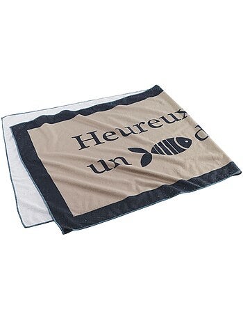 Serviette de plage imprime fish taupe 70 x 150 cm