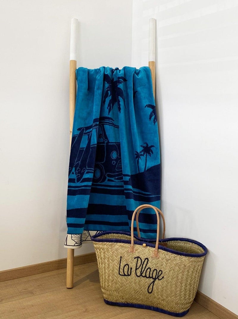 Tissu jacquard à rayures - vert et bleu