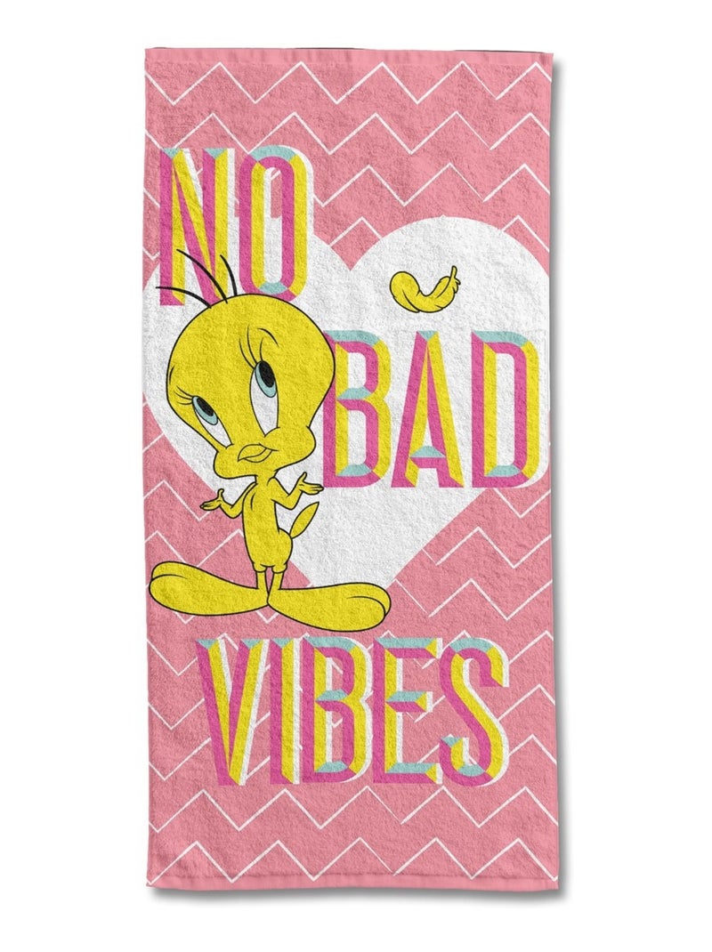 Serviette de plage Looney Tunes Titi 70x140 cm - 100% Coton - 300 GSM Rose - Kiabi