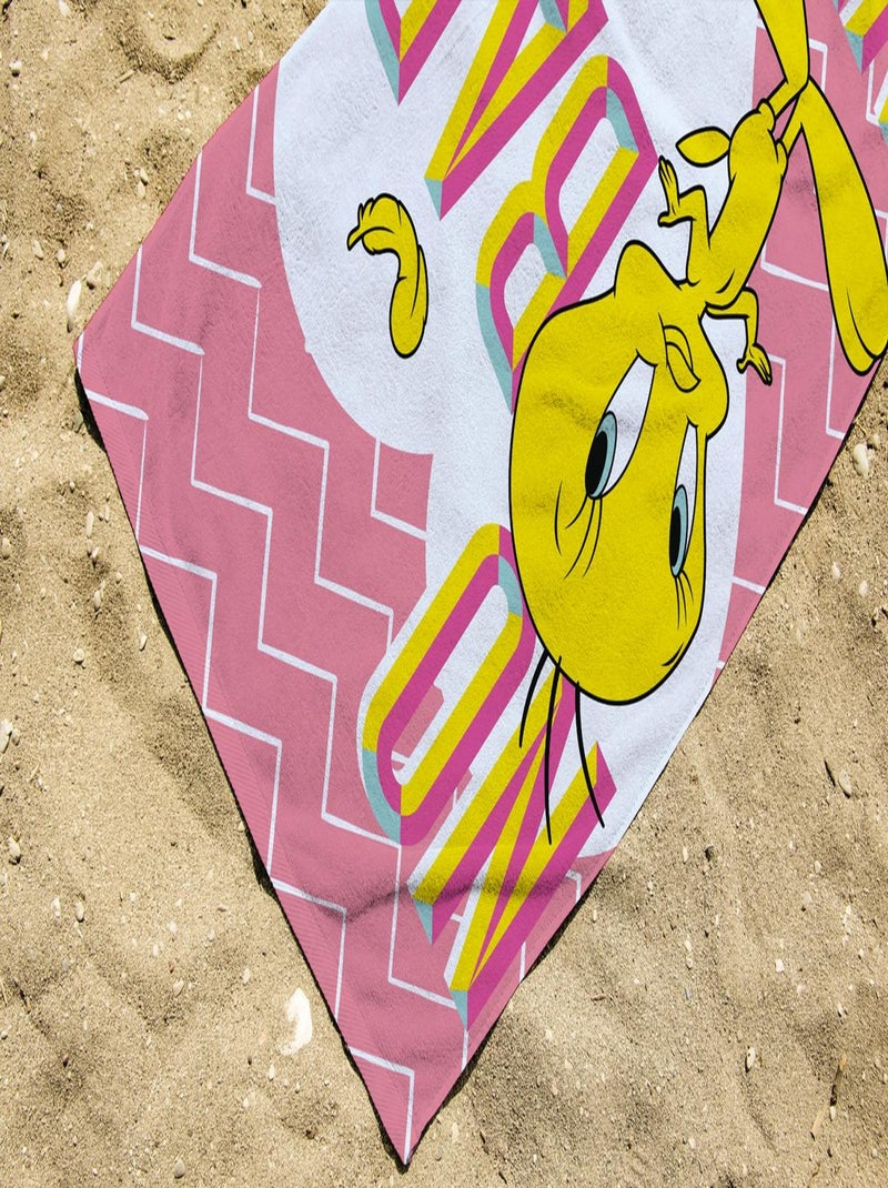 Serviette de plage Looney Tunes Titi 70x140 cm - 100% Coton - 300 GSM Rose - Kiabi