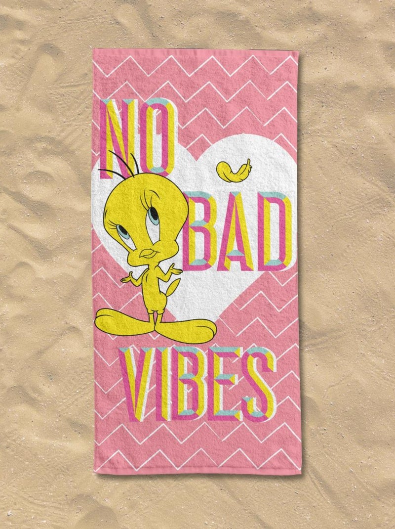 Serviette de plage Looney Tunes Titi 70x140 cm - 100% Coton - 300 GSM Rose - Kiabi
