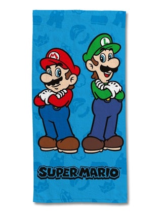 Serviette de plage Mario & Luigi 75x150 cm - 100% Coton - Bleu