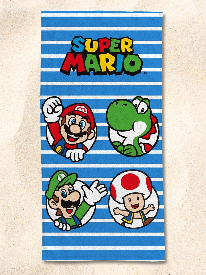 Serviette de plage Mario rayé bleu 75x150 cm - 100% Coton - 300 GSM Bleu - Kiabi