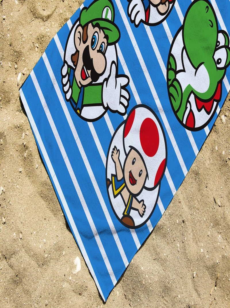 Serviette de plage Mario rayé bleu 75x150 cm - 100% Coton - 300 GSM Bleu - Kiabi