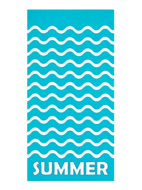 Serviette de plage microfibre Bleu 75x150 220g/m² - Vague-Pop - Kiabi