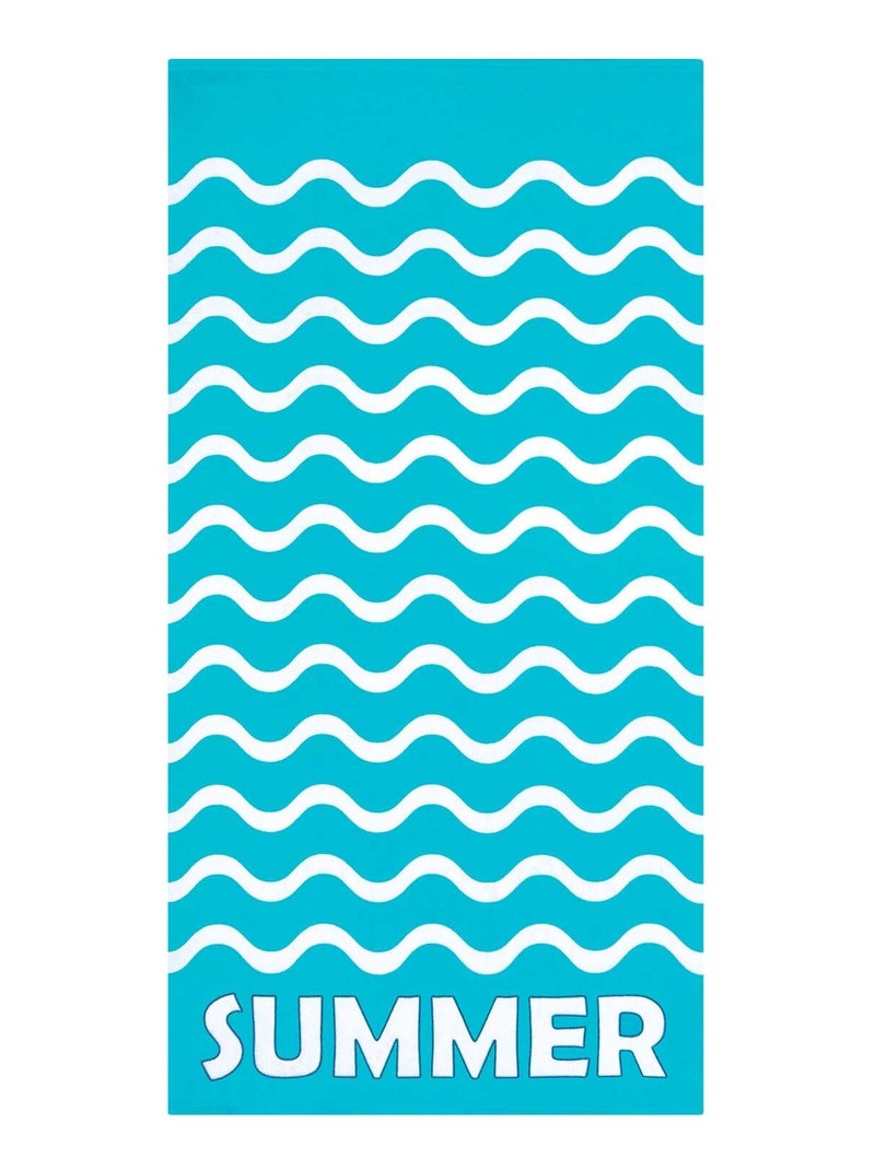 Serviette de plage microfibre Bleu 75x150 220g/m² - Vague-Pop Bleu - Kiabi