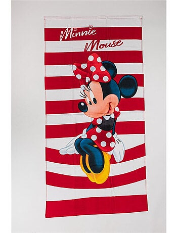 Serviette de plage Minnie avec des rayures blanche et rouge - 70 x 140 cm