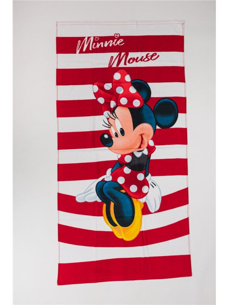 Serviette de plage Minnie avec des rayures blanche et rouge - 70 x 140 cm Multicolore - Kiabi