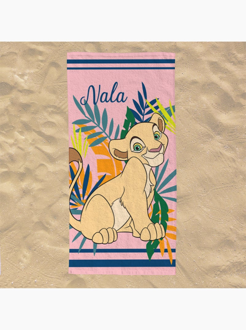 Serviette de plage Nala Roi Lion Tropical 70x140 cm - 100% Polyester - Jaune Rose - Kiabi