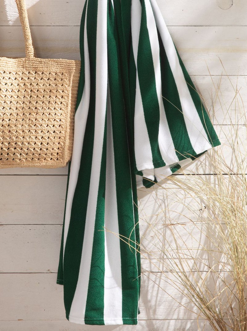 Serviette de plage rayée Vert - Kiabi