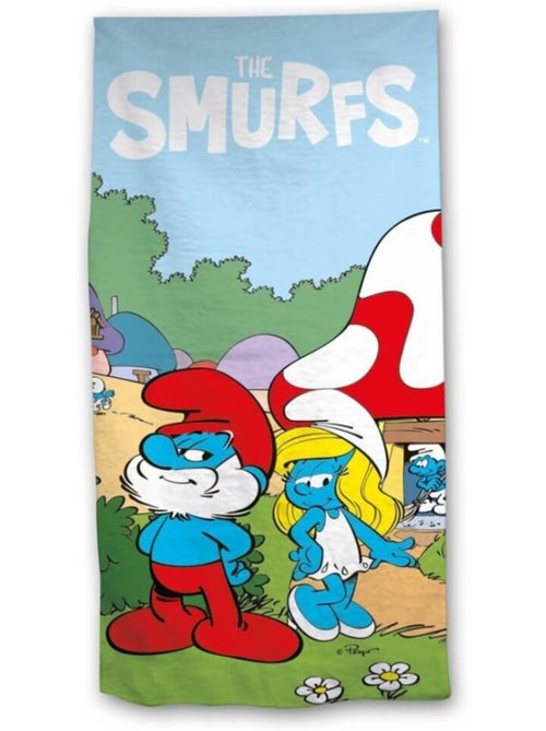 serviette de plage Schtroumpfs le grand schtroumpf avec La Schtroumpfette 70x140cm - Kiabi serviette de plage Schtroumpfs le grand schtroumpf avec La Schtroumpfette 70x140cm - Kiabi