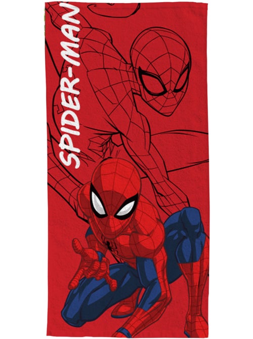 Serviette de plage Spiderman Super-Héros Action 70x140 cm - 100% Polyester - Rouge - Kiabi