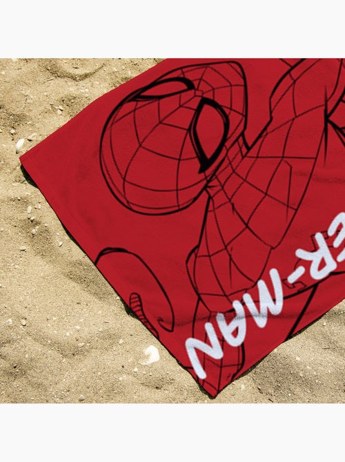 Serviette de plage Spiderman Super-Héros Action 70x140 cm - 100% Polyester - Rouge - Kiabi
