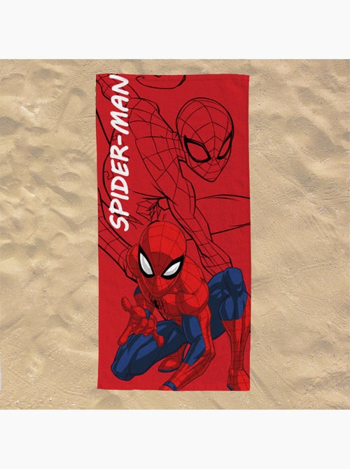 Serviette de plage Spiderman Super-Héros Action 70x140 cm - 100% Polyester - Rouge - Kiabi