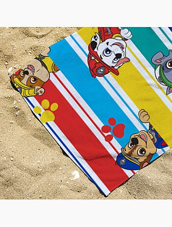 Serviette de plage Team Pat Patrouille 70x140 cm - 100% Polyester - Blanc