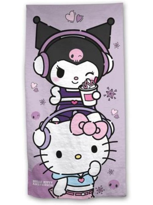 Serviette de plage Violet - Hello Kitty et Kuromi  - 70x140 cm - Kiabi
