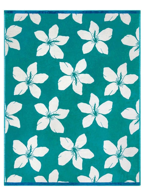 Serviette de plage XL éponge velours Jacquard Bleu 140x180 400g/m² - Bargara - Kiabi
