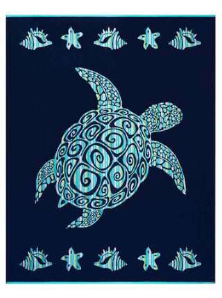 Serviette de plage XL éponge velours Jacquard Bleu 140x180 400g/m² - Calypso