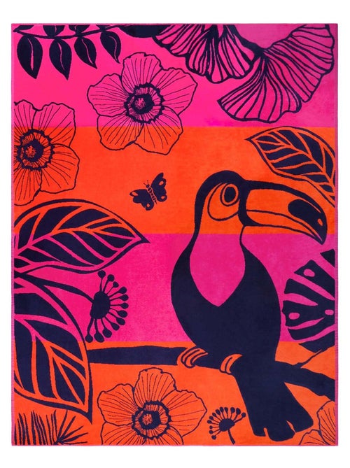 Serviette de plage XL éponge velours Jacquard Rose 140x180 400g/m² - Tropical Forest - Kiabi