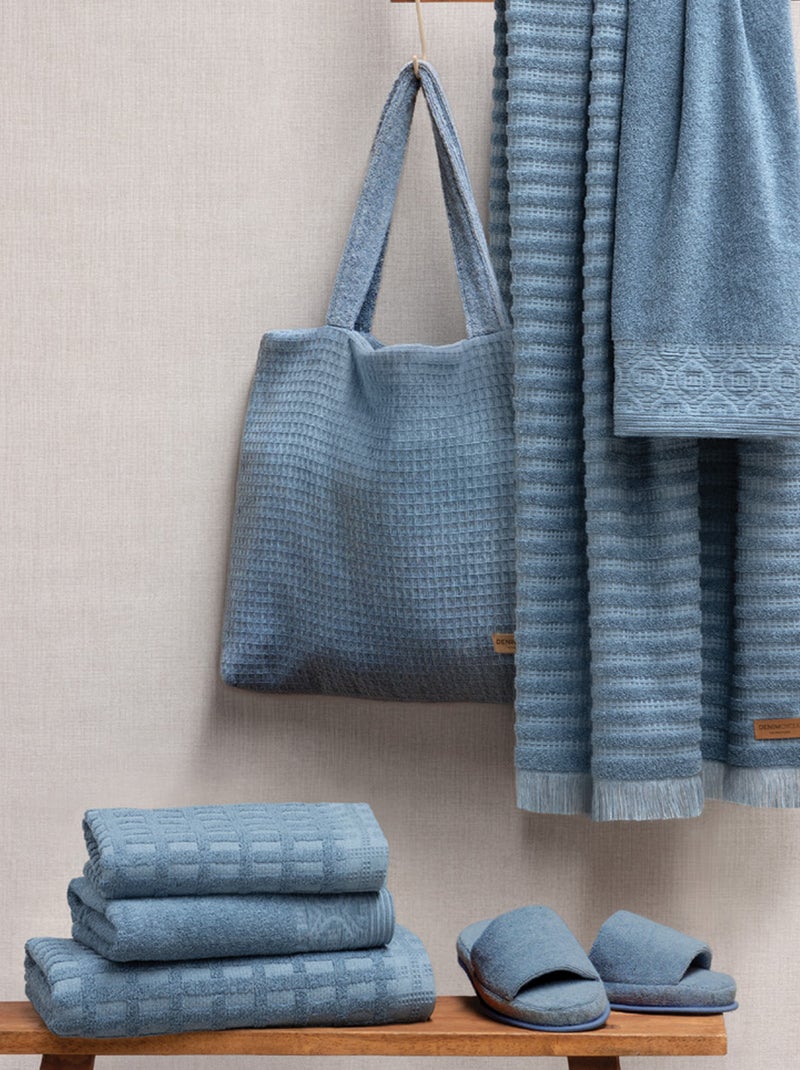 Serviette de toilette coton collection DENIM Géométrique Bleu foncé - Kiabi