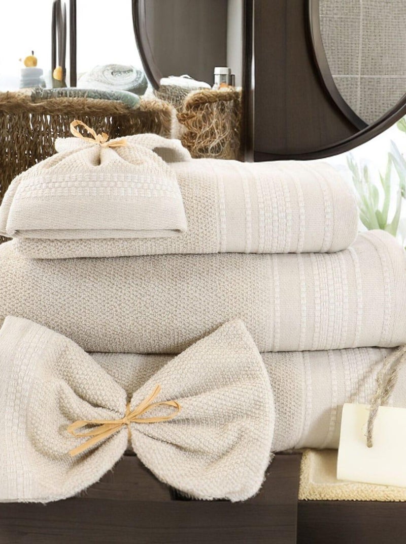 Serviette de toilette coton lin éponge LINA Beige - Kiabi