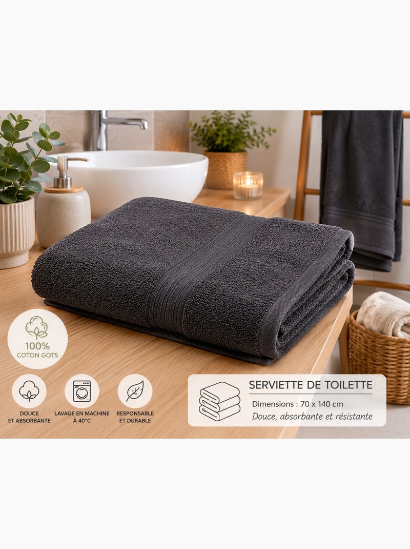 Serviette de toilette laguna Noir Gris anthracite - Kiabi