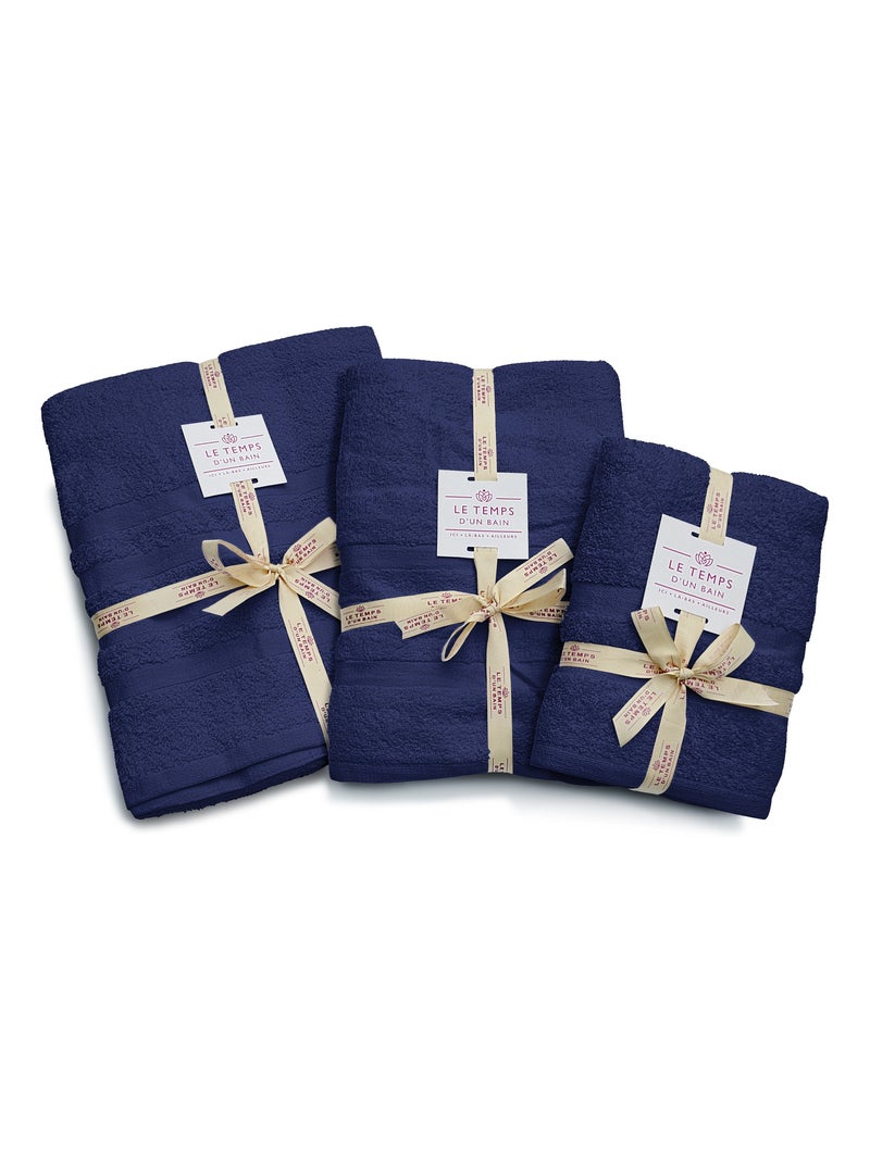 Serviette de toilette uni 100% coton - 500g/m² Bleu marine - Kiabi