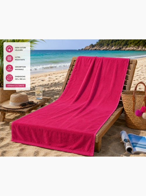 Serviette drap de plage velours 100 x 180 cm uni rose - Kiabi Serviette drap de plage velours 100 x 180 cm uni rose - Kiabi