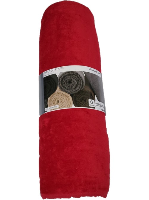 Serviette drap de plage velours 100 x 180 cm uni rouge - Kiabi Serviette drap de plage velours 100 x 180 cm uni rouge - Kiabi