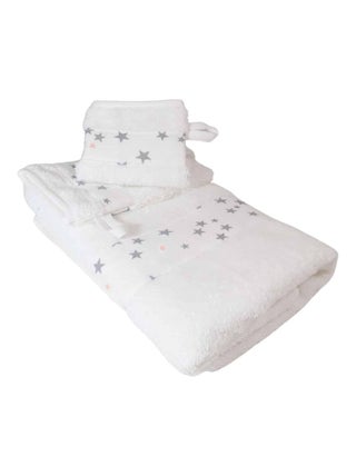 Serviette et 2 gants de toilette en coton éponge ÉTOILE