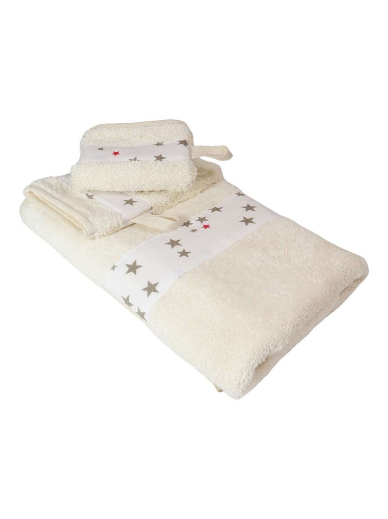 Serviette et 2 gants de toilette en coton éponge ÉTOILE Ecru - Kiabi