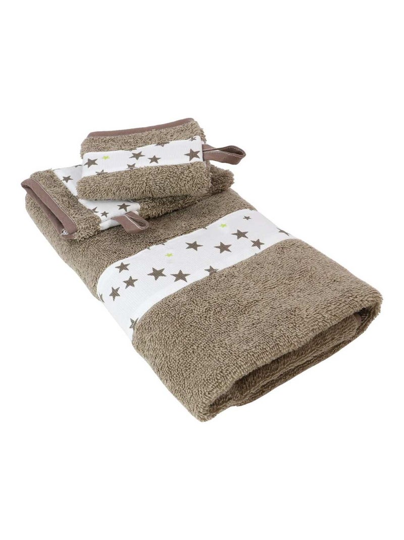 Serviette et 2 gants de toilette en coton éponge ÉTOILE Taupe - Kiabi