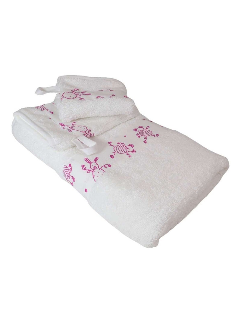 Serviette et 2 gants de toilette en coton éponge TOURNICOQUIN Blanc - Kiabi