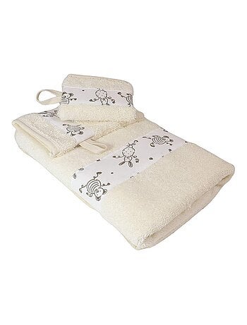 Serviette et 2 gants de toilette en coton éponge TOURNICOQUIN