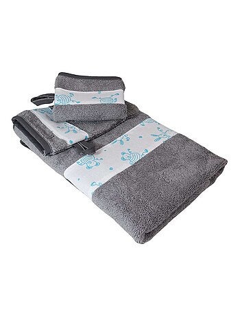 Serviette et 2 gants de toilette en coton éponge TOURNICOQUIN