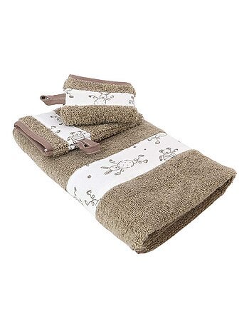 Serviette et 2 gants de toilette en coton éponge TOURNICOQUIN