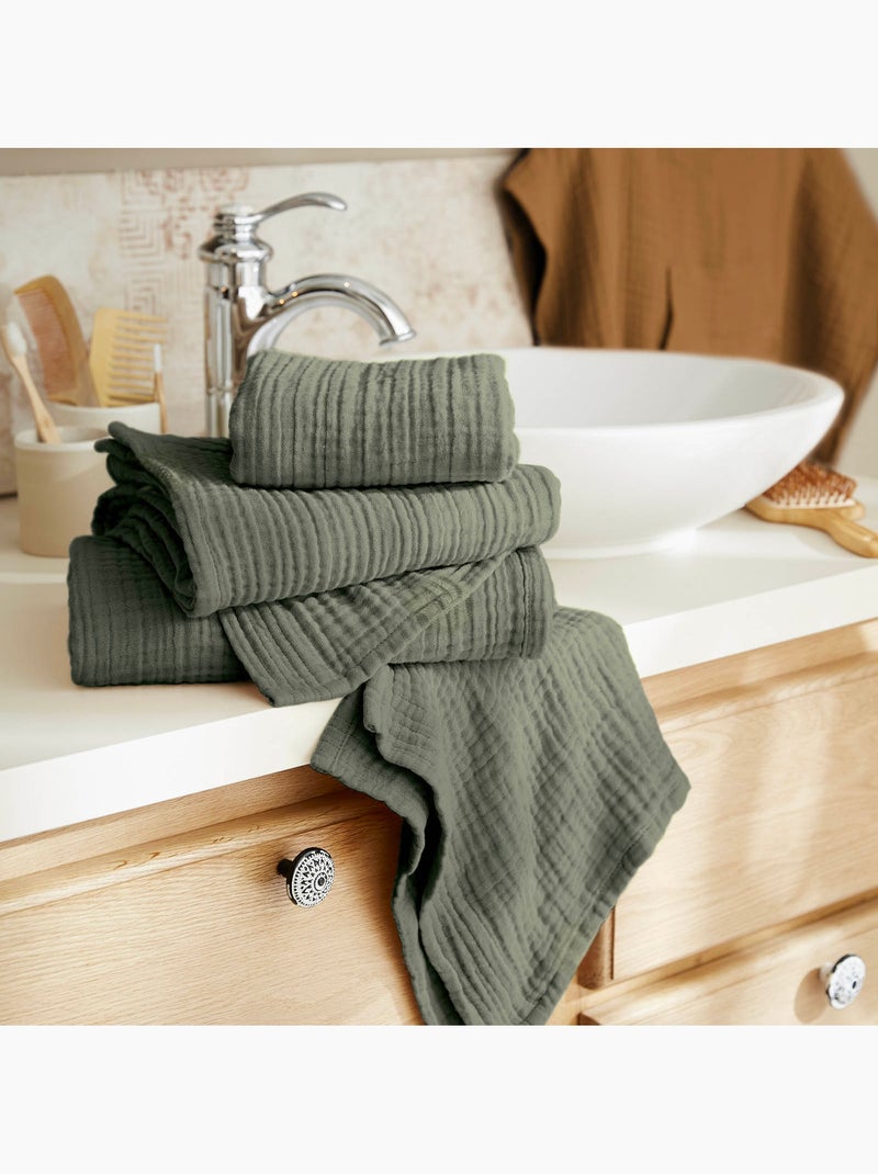 Serviette invité - quadruple gaze de coton 220 g/m² - gaïa Vert romarin - Kiabi