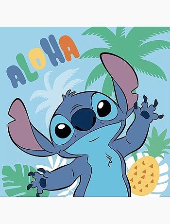Serviette invité enfant - 30x30 cm 100% coton, bleu - lilo & stitch disney