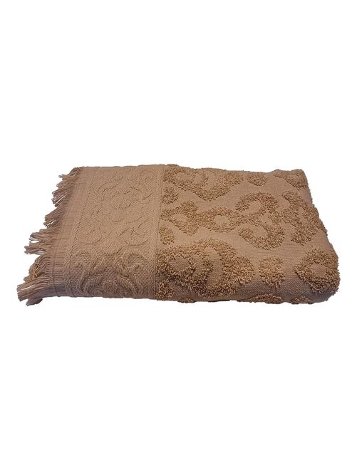 Serviette JACQUARD à franges - Beige - Kiabi