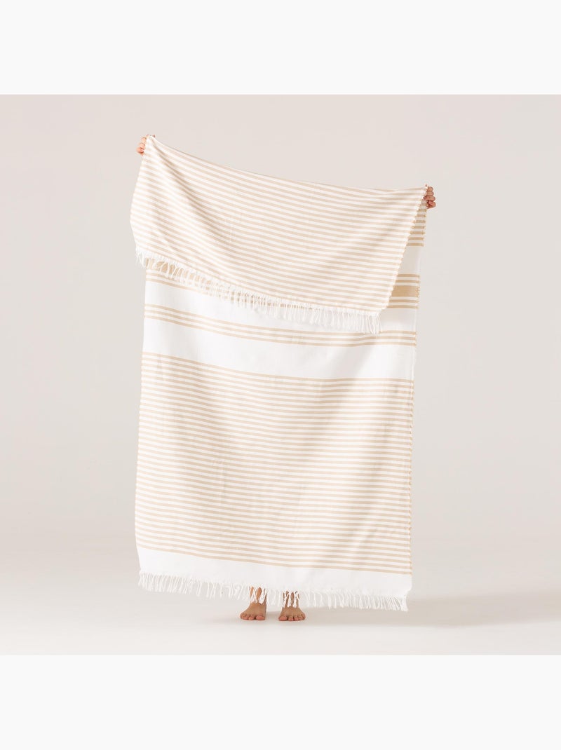 Serviette paréo de plage, tissu en relief, fouta - Gamusi. Beige - Kiabi