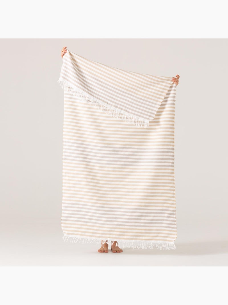 Serviette paréo de plage, tissu en relief, fouta - Gamusi. Beige - Kiabi