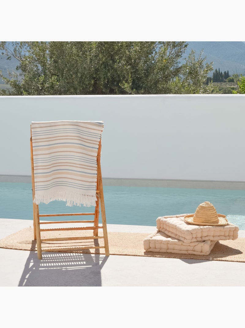 Serviette paréo de plage, tissu en relief, fouta - Gamusi. Blanc Bleu ciel Gris - Kiabi