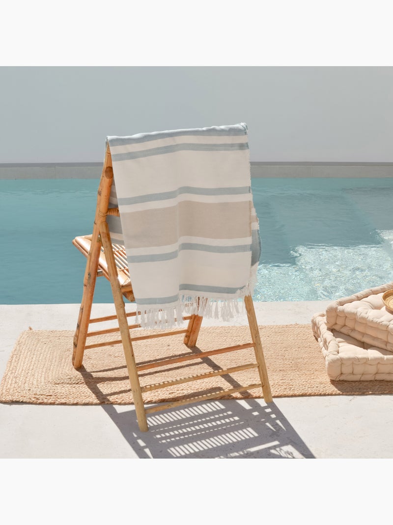 Serviette paréo de plage, tissu en relief, fouta - Gamusi. Blanc Bleu - Kiabi