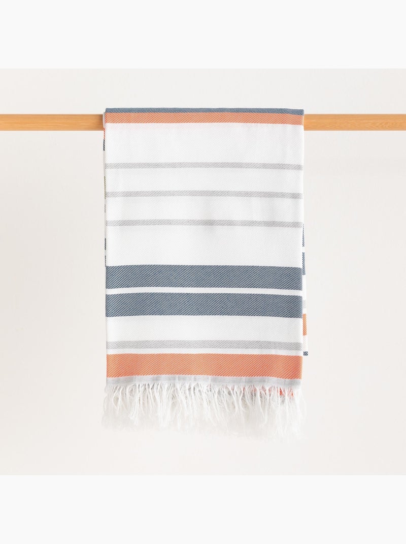 Serviette paréo de plage, tissu en relief, fouta - Gamusi. Bleu Orange - Kiabi