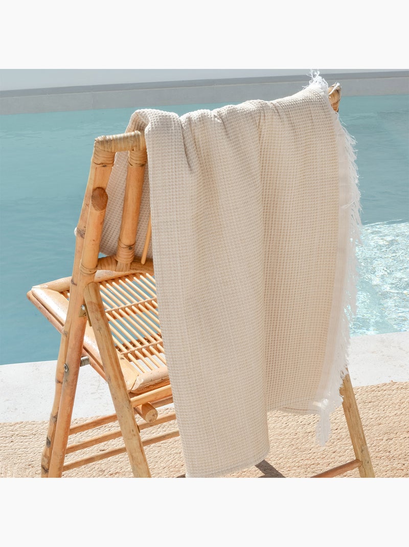 Serviette paréo de plage, tissu nid d’abeille, fouta - Gamusi. Beige - Kiabi