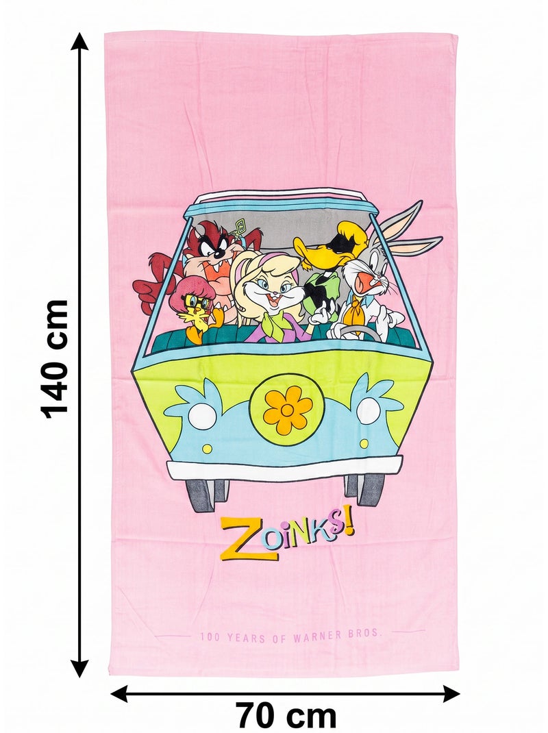 Serviette Plage Looney Tunes Warner Bros. 100 ans 70x140cm – Édition Collector – 100% Coton Noir Rose - Kiabi