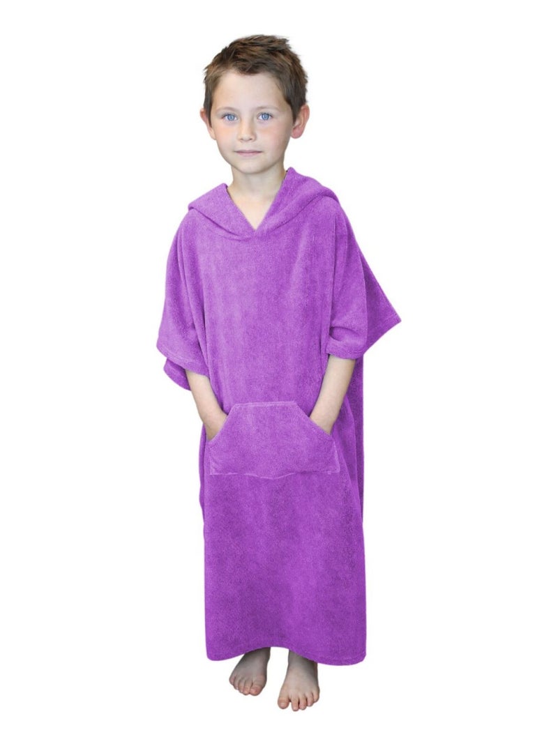 Serviette poncho de bain ou de plage avec poche - Enfant - Vivezen Violet - Kiabi