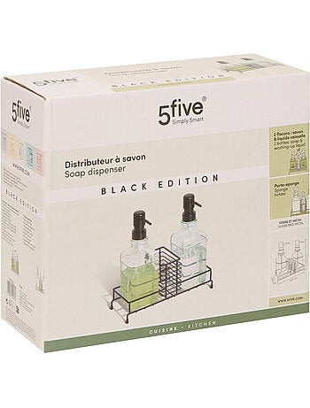 Set 2 distributeurs savon verre avec support acier BLACK EDITION