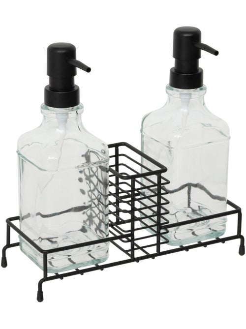 Set 2 distributeurs savon verre avec support acier BLACK EDITION - Kiabi